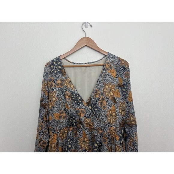 Free People Sky Combo Teegan Mini Dress Long Sleeve Asymmetrical Boho Festival S - Picture 3 of 9